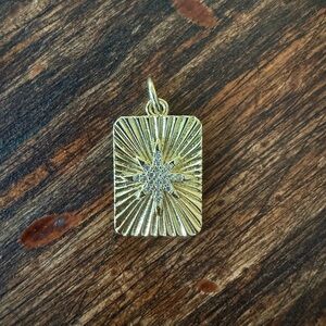 Gold Rectangular Starburst Pendant Necklace or Bracelet Charm - Women's Jewelry